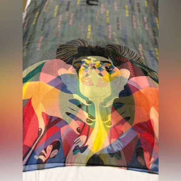 MiuMiu Vintage Silk Harlequin Grey Wrap/Scarf - Picture 7 of 14